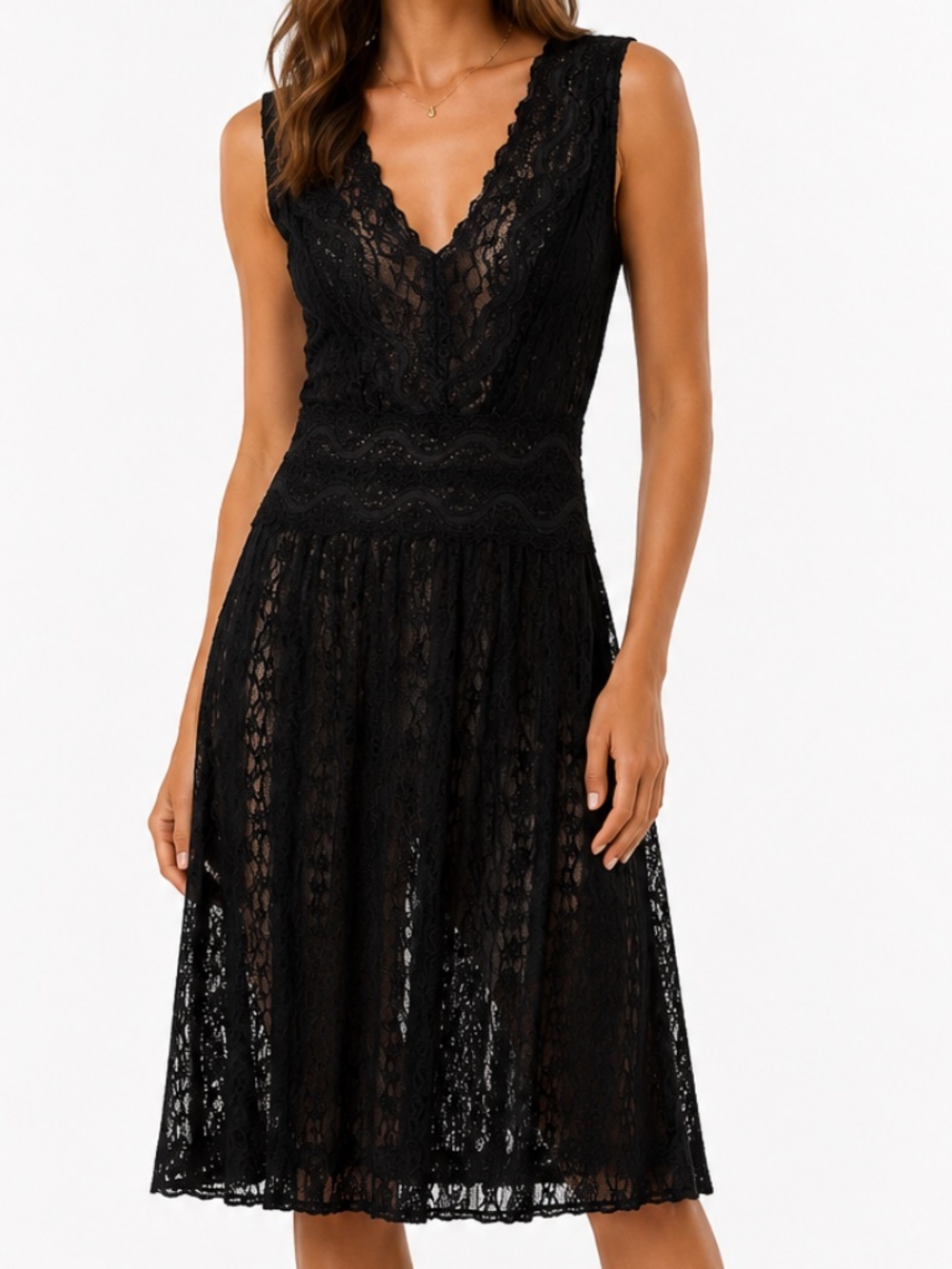 YANK Vintage Y2K Black Stretch Lace Plunge V-Neck Sleeveless Dress Size M